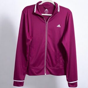 Adidas Raspberry & White 3 Stripe Sides Lightweight Zip‎ Up Jacket Size Large